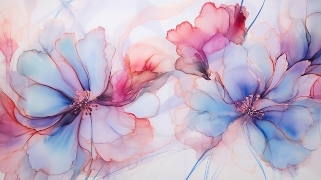 Obras artísticas florales creativas hechas con colores de tinta translúcida papel tapiz de moda