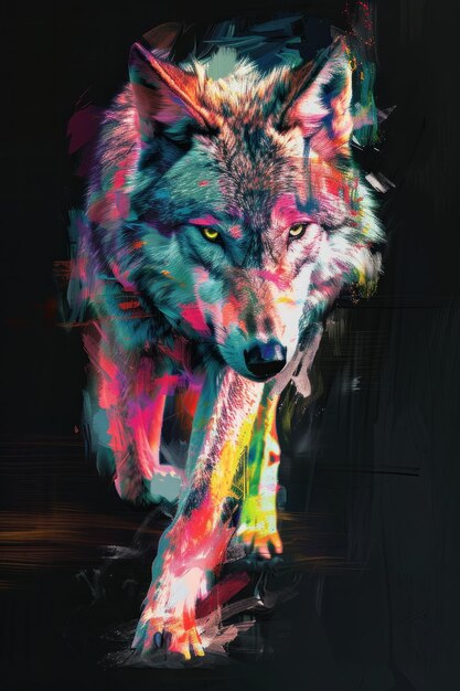 Obras de arte coloridas de lobos abstratos