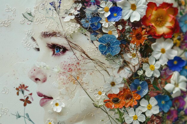 Foto obras de arte feitas de flores prensadas e papel de ameixa