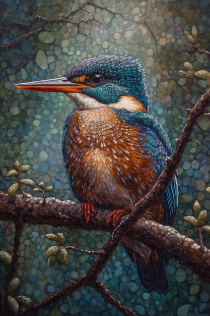 Obras de arte vibrantes do martim-pescador neoimpressionista para os amantes da natureza
