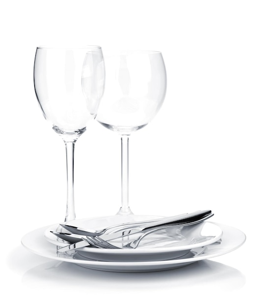 Obras de plata o platos en platos y copas de vino