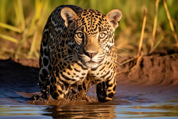 Foto se observa una jaguar en el pantanal brasileño américa del sur