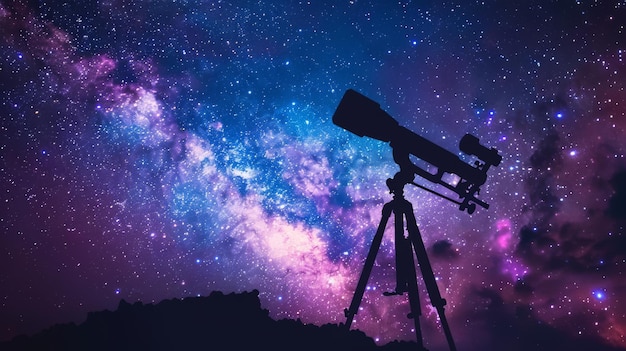 Observación astral con un telescopio contra un cielo nocturno cubierto de galaxias