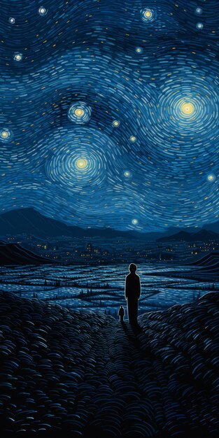 Observando el cielo nocturno con un perro Un paisaje impresionista inspirado en Pj Crook