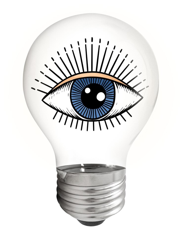 Observando el ojo pegatina png bombilla trippy remix creativo en fondo transparente