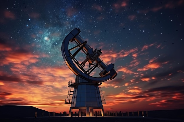 Observatorio contra el fondo del cielo nocturno render 3d Un gran telescopio astronómico bajo un cielo crepúsculo listo para observar las estrellas Generado por IA