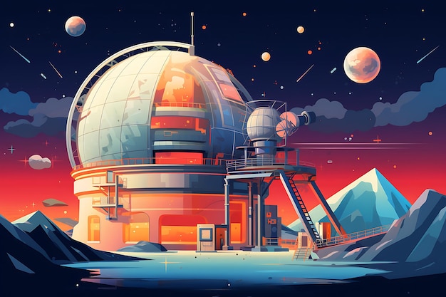 Foto un observatorio futurista con telescopios avanzados ilustración