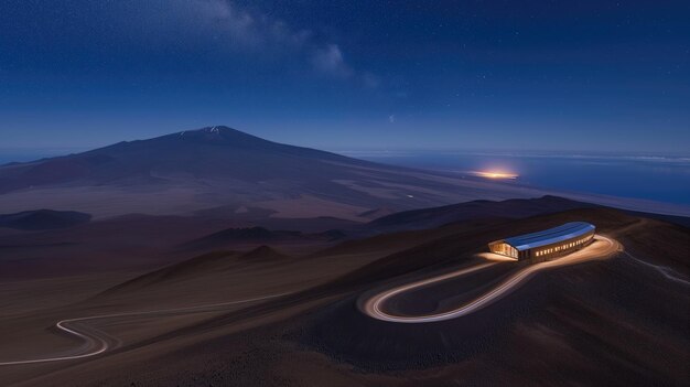 Observatorium in einer Wüstenlandschaft unter einem sternenfrohen Nachthimmel