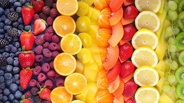 Obst und Gemüse auf einem Bauernmarkt Regenbogen-Sammlung von Früchten generativ ai