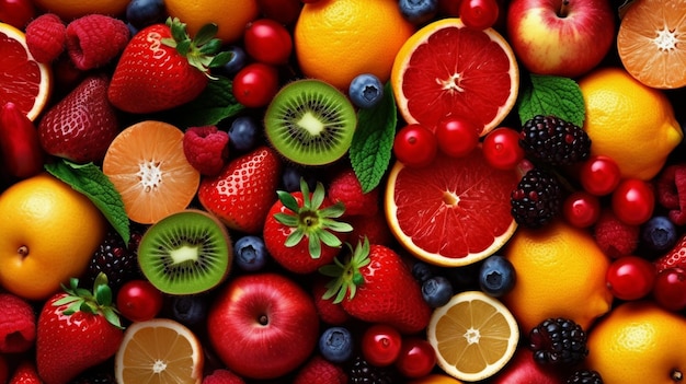 Obst und Gemüse in verschiedenen Farben