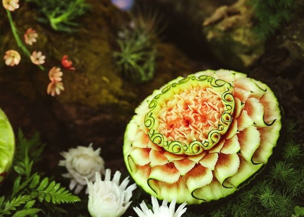 Obst- und Gemüseschnitzereien, Display Thai Obstschnitzerei