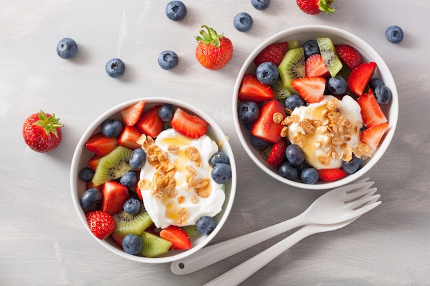 Obstbeerensalat mit Joghurt und Müsli für ein gesundes Frühstück