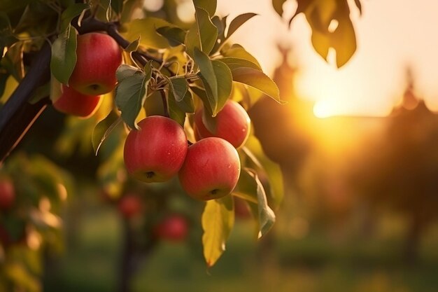 Obstgarten mit Apfelbäumen Natürlicher Apfelzweig auf einer Obstfarm Generative KI