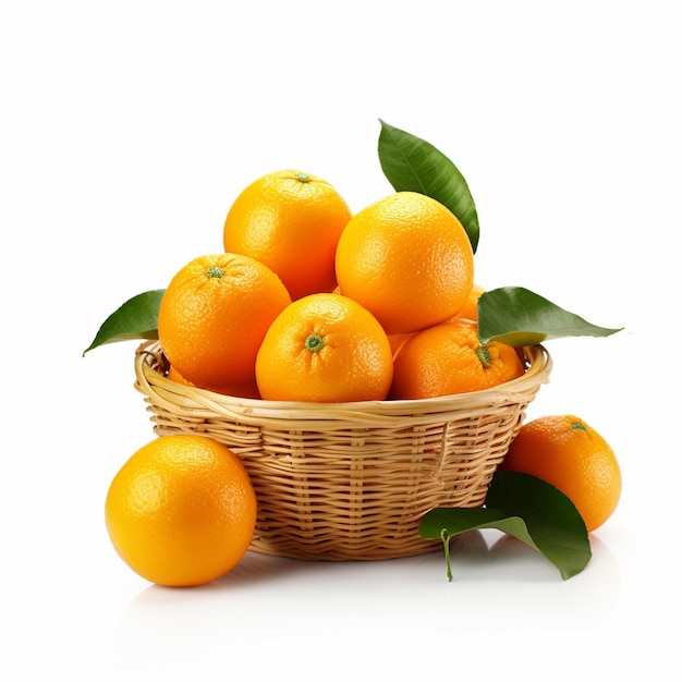 Obstkorb Grapefruit-Orangepflanze 8k Ultra-HD-Foto auf weißem Hintergrund