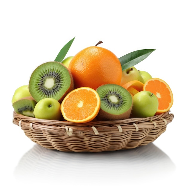 Obstkorb mit Orangen und Kiwis isoliert Generative KI