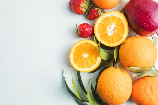 Obstquellen von Vitaminen Hintergrundfrüchte Frisch Verschiedene Früchte bunte saubere Ernährung Draufsicht