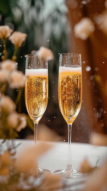 Ocasión alegre Copas de champán en alto en la celebración de una boda Fondo de pantalla móvil vertical