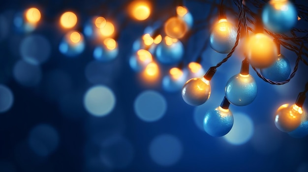 Ocasión concepto de brillo y embellecimiento corona de navidad luces bokeh sobre base azul sin esperanza Generado por IA