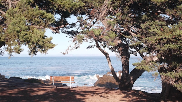 Ocean Beach und Meereswellen Kalifornien Küste Strandpromenade leere Bank