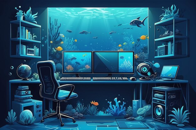 Oceanic Gaming Dive Mergulhe num mar de tons e decoração azuis