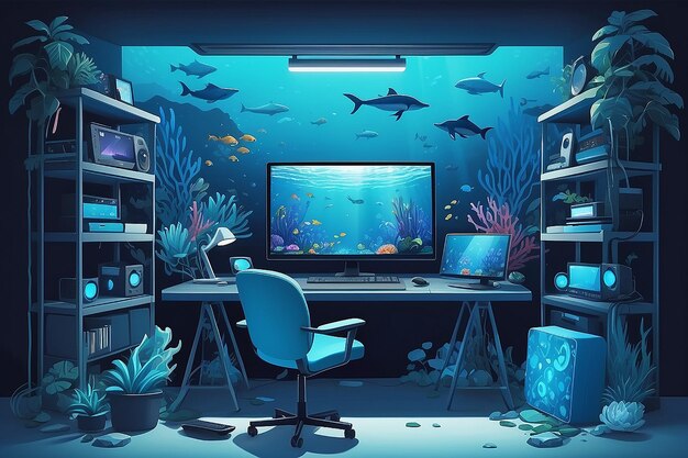 Oceanic Gaming Dive Mergulhe num mar de tons e decoração azuis
