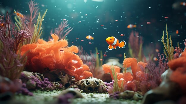 Oceanic Harmony 3D Clay World com Anemonefish em cores mínimas