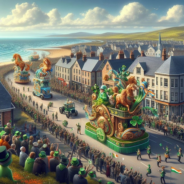 Oceanic Jubilation lebendige digitale Illustration der lebendigen St. Patrick's Day Küstenparade