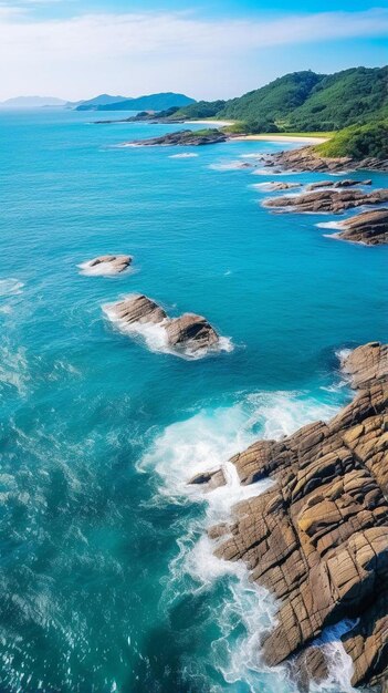 Un océano azul con una costa rocosa y un océano azul