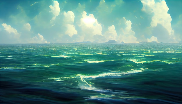 Océano duro con grandes olas Mar ondulado y hermoso El Océano Pacífico está embravecido Ilustración digital pintura digital