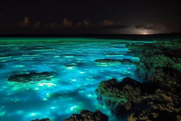 El océano es azul y el agua es azul.