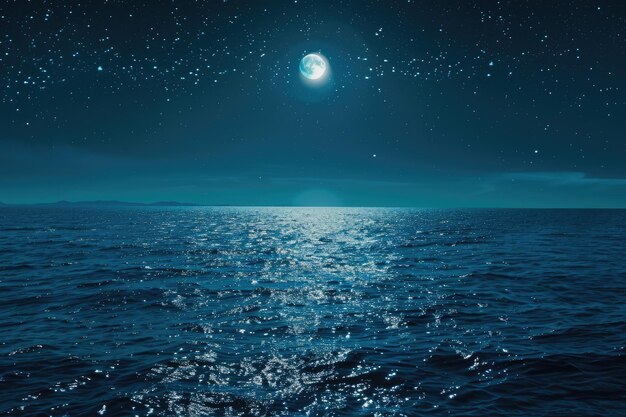 Foto océano iluminado por la luna y foto del cielo para el fondo del viaje