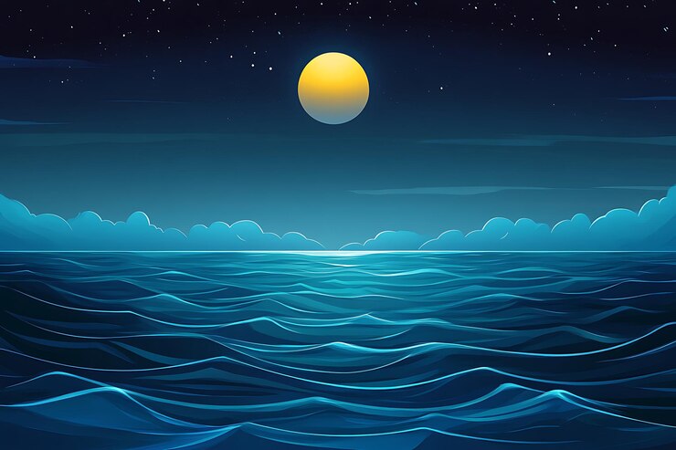 Océano iluminado por la luna con olas brillantes