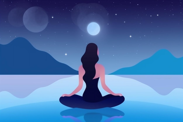 Océano mujer yoga loto espalda relajación ejercicio persona deporte mar meditación IA generativa