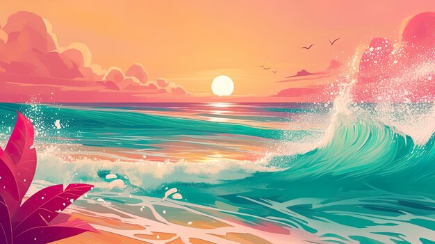 Oceano pacífico Ondas tranquilas e vasto corpo de água Refletindo o sol dourado Dia ensolarado Fotografia Iluminação da hora dourada Vignette vista angular holandesa