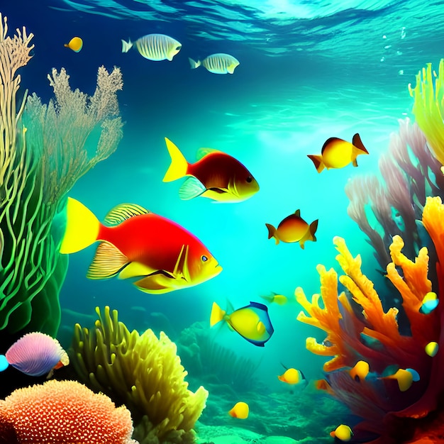 Oceano subaquático Oceano marinho Aquático incrível Belos corais coloridos e vibrantes