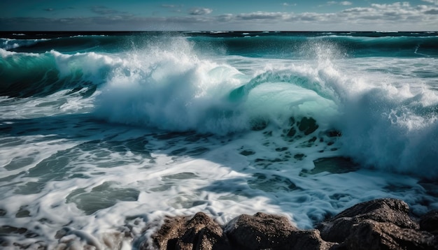 Foto el océano tiene olas espumosas que se elevan ia generativa