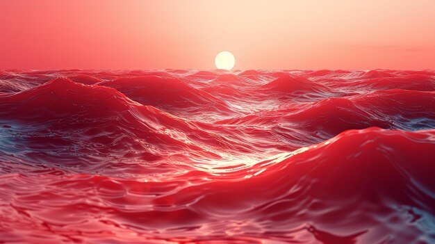 Foto oceano vermelho com sol vermelho