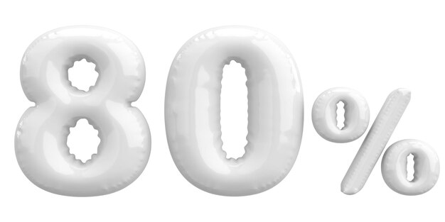Ochenta por ciento 80 texto de globo ilustración en 3D