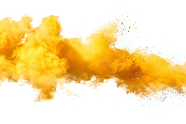 Ockergelbe Staubwolke auf weißem Hintergrund Datei von gelben Partikelwolken