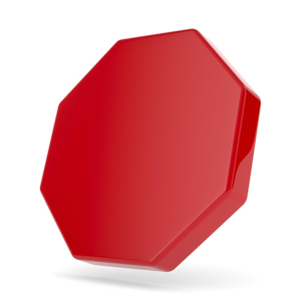 Octógono rojo sobre fondo blanco Ilustración 3D aislada