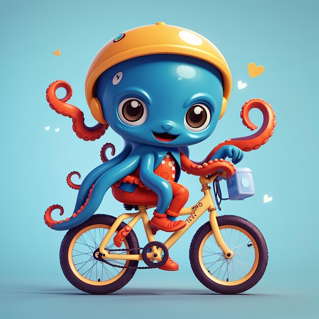 Octopus bonito montando bicicleta ilustração de ícone vetorial de desenho animado ícone de esporte animal conceito isolado