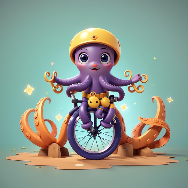 Octopus bonito montando bicicleta ilustração de ícone vetorial de desenho animado ícone de esporte animal conceito isolado