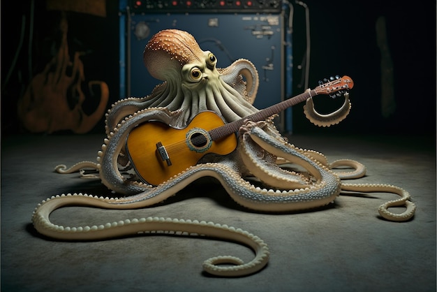 Octopus tocando uma guitarra com uma guitarra