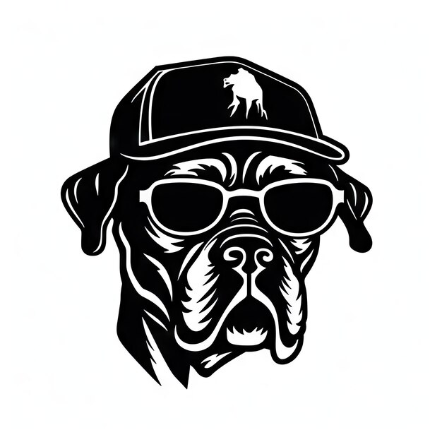 Foto Óculos de cachorro legal isolado engraçado boxer cão inteligente moda cães retrato preto silhueta ícone hipster cães camiseta impressão ai ilustração generativa