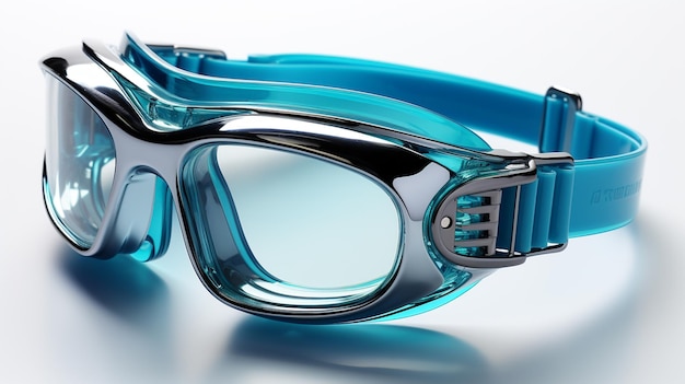 óculos de mergulho azuis com óculos em um fundo cinza