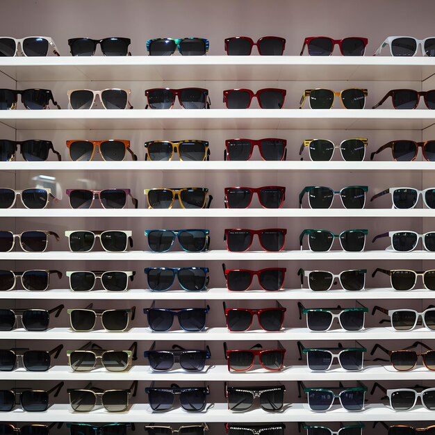 Foto Óculos de sol à moda dispostos cuidadosamente nas prateleiras da loja para social media post size