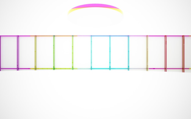 Foto Óculos gradientes brancos e coloridos abstratos espaço público multinível interior com janela 3d