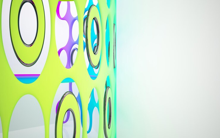 Foto óculos gradientes brancos e coloridos abstratos espaço público multinível interior com janela. 3d