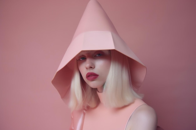 Óculos mulher beleza látex arte jovem retrato colorido chapéu moda criativo Generative AI