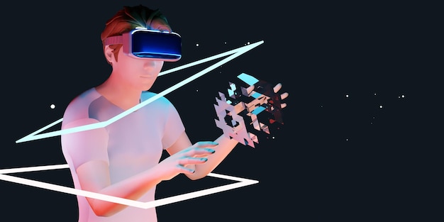 Óculos Vr Homem experimentando realidade virtual com dispositivo vr fone de ouvido vr óculos ilustração 3d